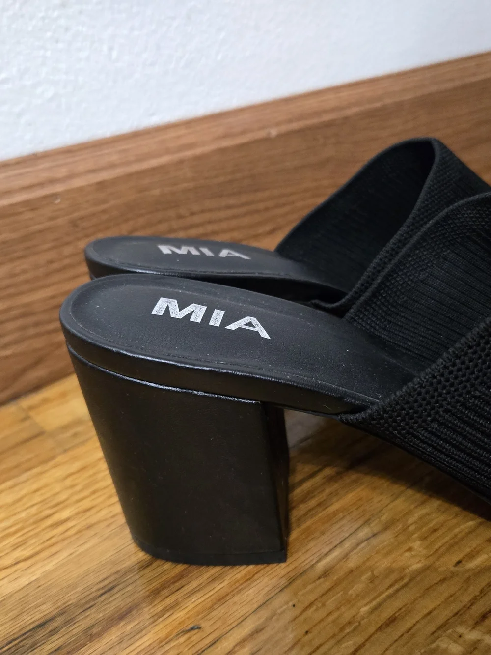 MIA Black Knit Open-Square Toe Block Heel Mule